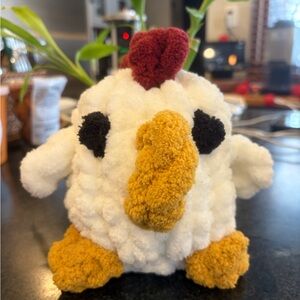 Fluffy White and Gold Chicken Plush Toy
